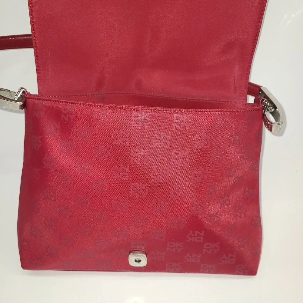 DKNY Monogram Logo Designer Red Shoulder Vtg Bag Iconic Clean